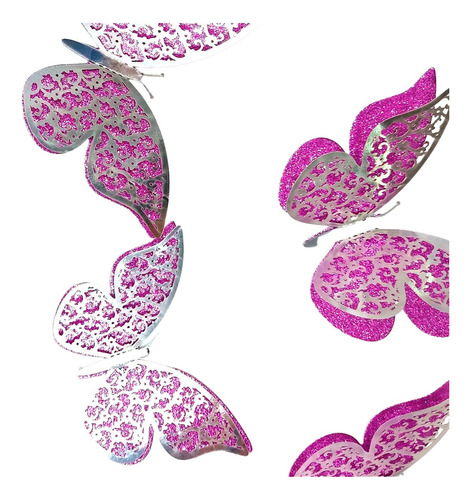 Mariposas Decorativas 3d  Papel Pared  Plateado Fucsia Rosa