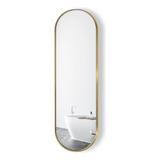 Espelho Oval Decorativo 100x30cm Com Borda Dourada Premium
