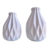 Dupla Vaso Centro De Mesa Branco Trabalhado Geométrico 3d