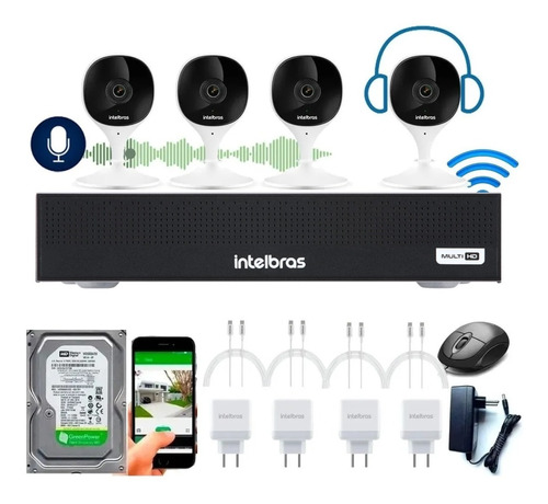 Kit 4 Câmeras Wifi Fullhd Intelbras Com Áudio Completo Dvr16