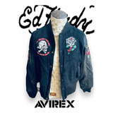 Ed Hardy , Avirex , Chamarra Piel Con Lana , Bordada .