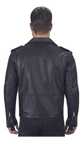 Chamarra Biker De Cuero Corte Entallado Para Hombre