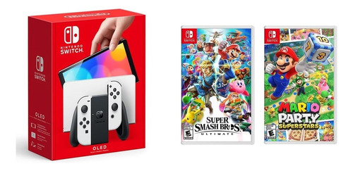 Nintendo Switch Oledblanco 64gb+smash Bros Mario Party Super