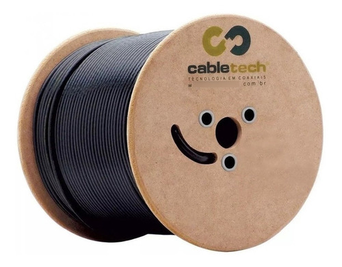 Bobina Cabo Coaxial Rg6 Preto Com Mensageiro 305mts