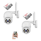 Kit De 2 Cámaras De Seguridad Ip Impermeables Para Exteriores, Wifi Para Interiores, Color Blanco