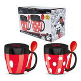 Set Tazas Cerámica Mickey Minnie Mouse Disney Cuchara 310ml