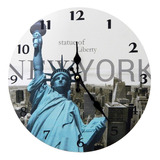 Reloj De Pared Vintage 33 Cm New York - Re3683 Color De La Estructura Azul Color Del Fondo Azul