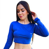 Cropped Feminino Manga Comprida Proteção Solar Malha Fria Uv