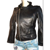 Sexy Chamarra Piel Negra Bershka Biker Motera Manga 3/4 