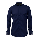 Camisa Smoking Ocasión Azul Oscura Manga Larga Slim Hombre