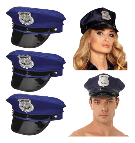 Gorro Policia Cotillon Disfraz Sombrero Tela Azul Fiesta X3