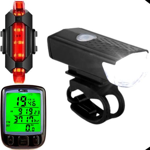 Farol Para Bike + Velocímetro Digital Prova D'água Luz Led 