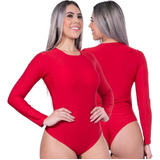 Blusa Body Manga Longa Feminina Canelada Gola Canoa