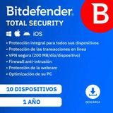 Bitdefender Total Security 2024| 10 Dispositivos | 1 Año 