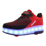 Light Up Led Wheels Skate Usb Zapatos Zapatillas Niños 0168