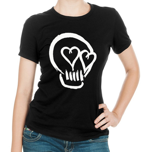 Blusas Pop Green Day Negras Para Dama Calavera Corazon