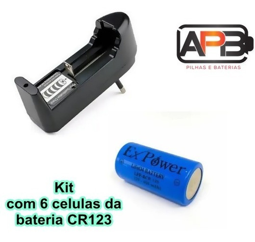 Carregador Para Baterias De Lithium Com 06 Celulas De Cr123a