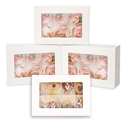 Qiqee Blanco 6 Cajas Para Cupcakes Con Ventana 30 Paquetes C