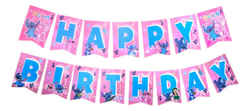 1 Letrero Happy Birthday Ideal Para Fiesta Con Tema Stitch 