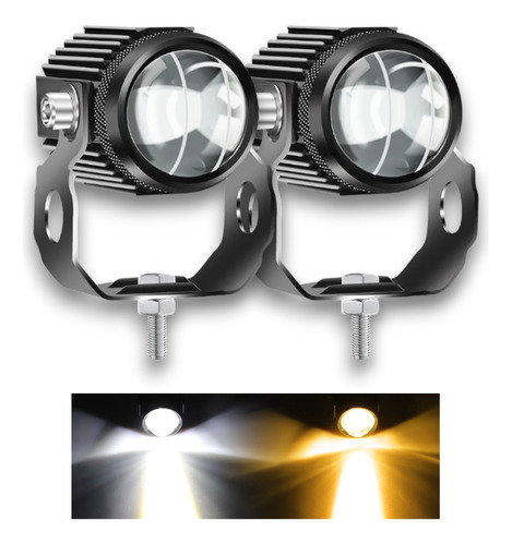 Kit X2 Faros Led Con Lupa Blanco Ambar Flash Cuatri Moto Utv