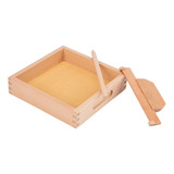 Montessori - Caja De Arena Con Pluma De Madera, Color Arena