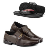 Kit Sapato Masculino Em Couro Confort + Chinelo