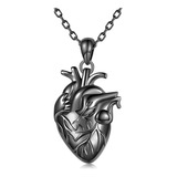 Collar De Corazón Anatómico De Plata De Ley 925 Para Hombres