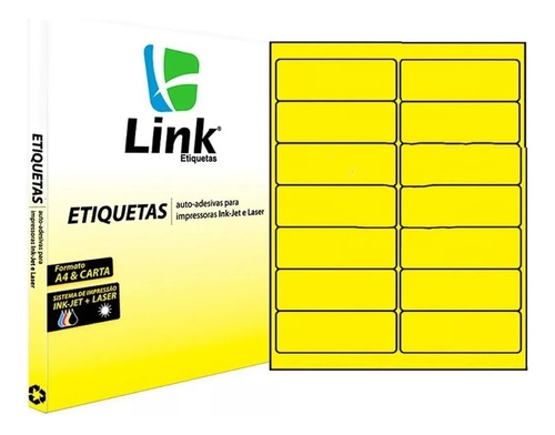 Etiqueta Adesiva A4 99,1mm X 38,1mm Amarelo Fluor 100 Folhas