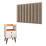 Cabeceira Painel Cama Box Solteiro Mesinha Nicho Gaveta Cor Bege | Off White/cinamomo