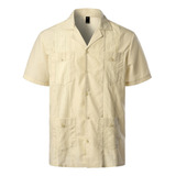 Camisa Masculina Manga Curta Cubano Guayabera