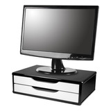 Suporte Monitor Gaveteiro Mdf Black Piano 2 Gavetas Brancas