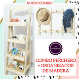 Combo Perchero Nórdico + Organizador De Madera