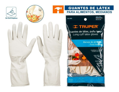 Guantes De Látex Para Alimentos, Medianos, Truper 14264 Color Blanco Talla M