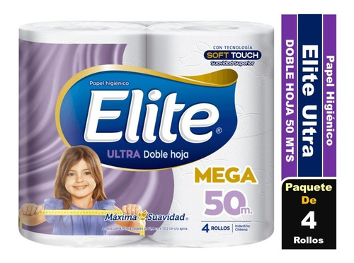 Papel Higiénico Elite Ultra 50 Metros Doble Hoja 4 Rollos  