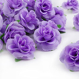 50 Flores Artificiales Kesoto Rosas Violeta Sin Tallo 4cm