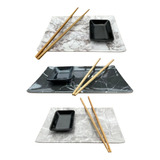 Set Sushi X1 Melamina 3 Piezas Diseño Simil Marmol Mundotoys