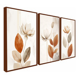 Kit 3 Quadros Decorativos Abstrato Flores Moderna Moldura