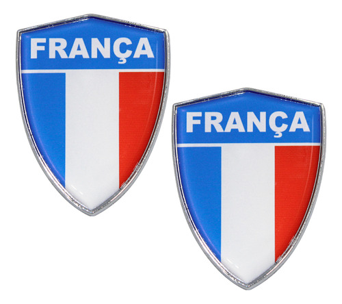 Par Adesivo Logo Resina Escudo Da França C/ Moldura Cromada