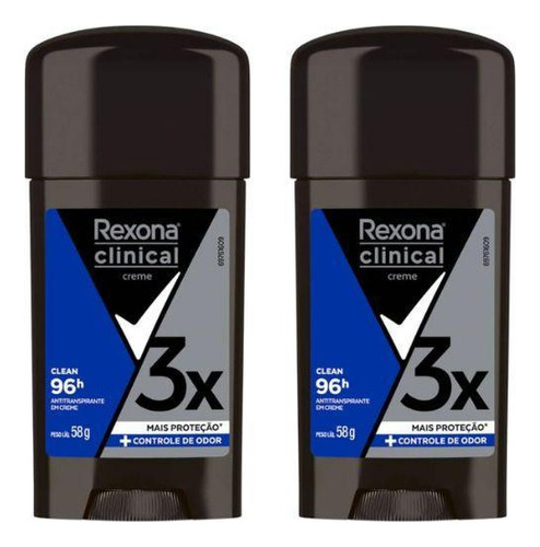 Desodorante Rexona Creme Clinical 58g Masculino Clean - 2un