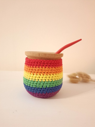 Mate Madera Funda Crochet Lgbt/ Arco Iris