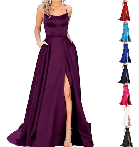 Vestido Elegante De Color Liso Para Mujer, Vestidos Largos D