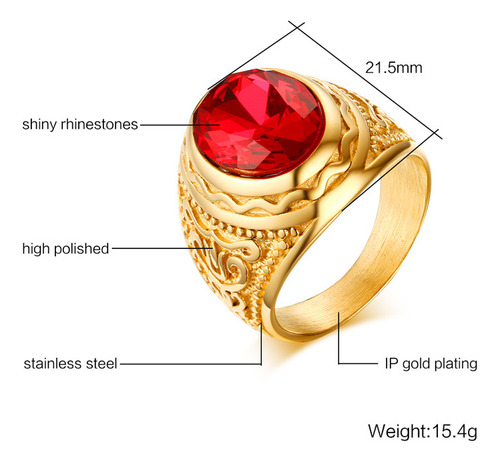 Anillo De Piedra Roja Para Hombre Con Diamantes De Imitación