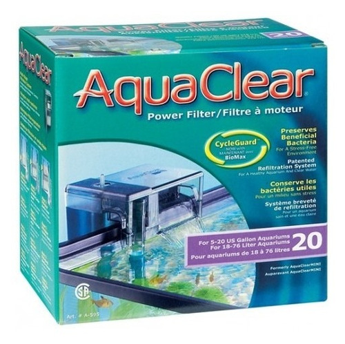 Filtro Cascada Aquaclear 20 Acuarios Peceras P/ 80 Litros 