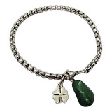 Pulsera Acero Quirúrgico Con Piedra Cuarzo Verde 