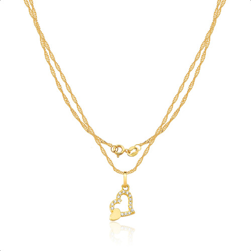 Cordão Feminino Ouro 18k 750 45cm Com Pingente Coração