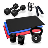 Kit Entrenamiento Rusa Tobillera Colchoneta Mancuernas Soga-