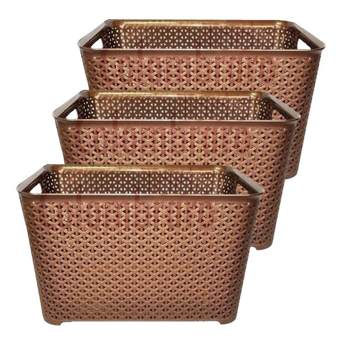 Canastos Organizador Plastico Cesto Rattan Grande Bajo X3 Colombraro