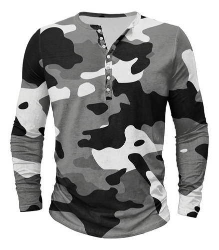 Blusa Elegante Con Estampado De Camuflaje Para Hombre, Estil