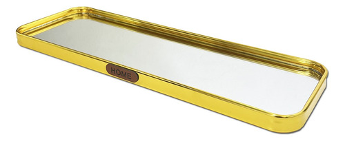 Bandeja Grande Espelhada Retangular Dourada Decora Sala 30cm