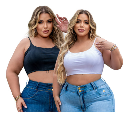 Kit 2 Tops Plus Size Feminino Sem Bojo Reforçado Modelador  